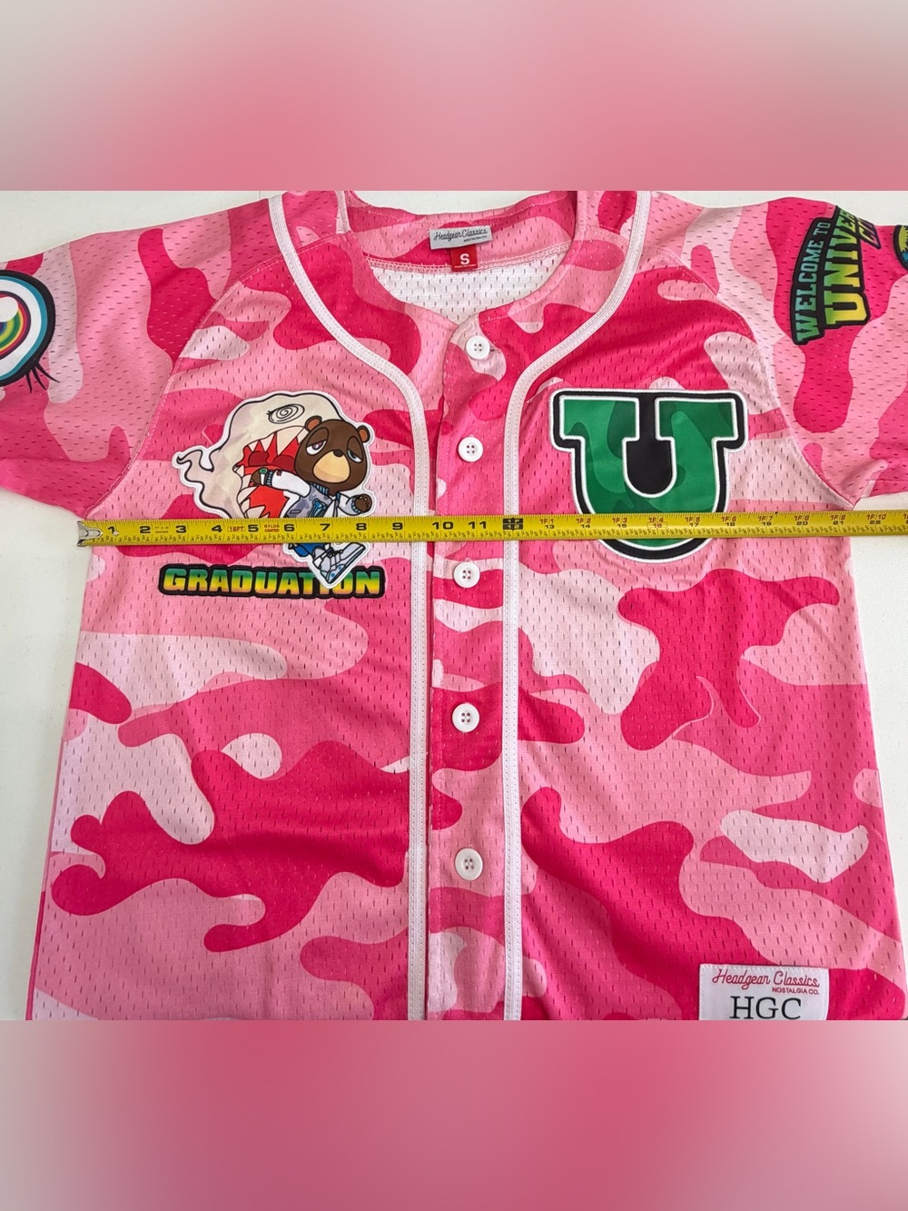 Headgear Classics Kanye West Graduation Baseball Jersey Pink Camo Men's Size S - Picture 4 of 14
